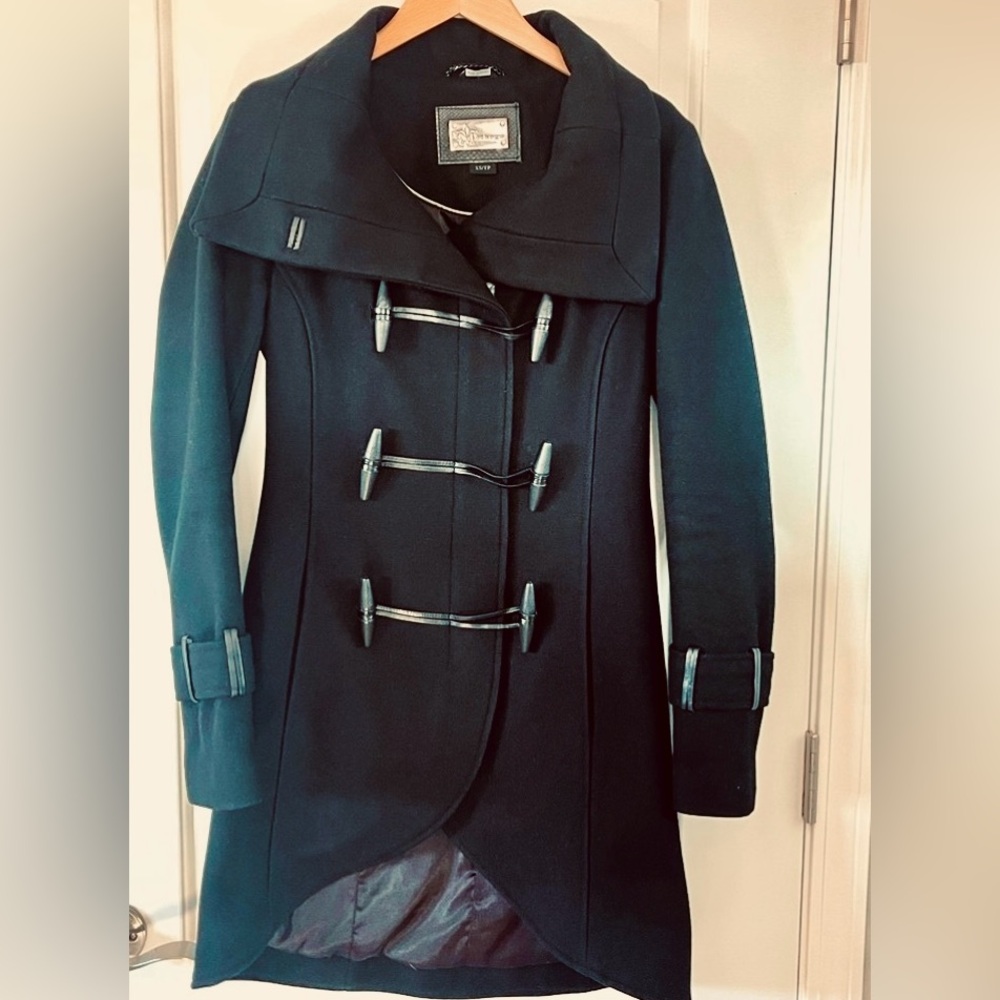 Mackage - Nixie Pea Coat - Black Wool Cashmere Blend & Leather Trim - Size XS - Picture 6 of 16